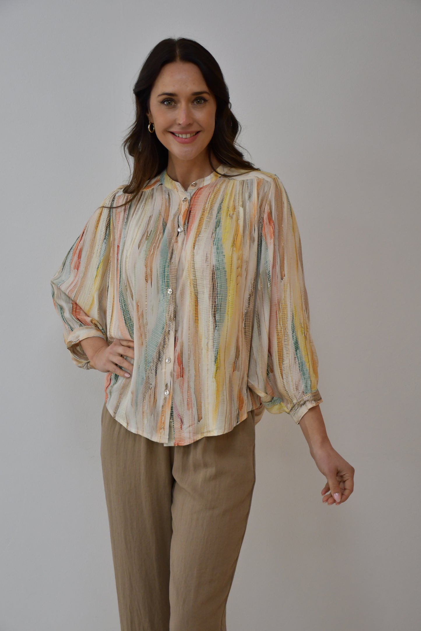 LX2535J  Multicolour Stripe Button Blouse
