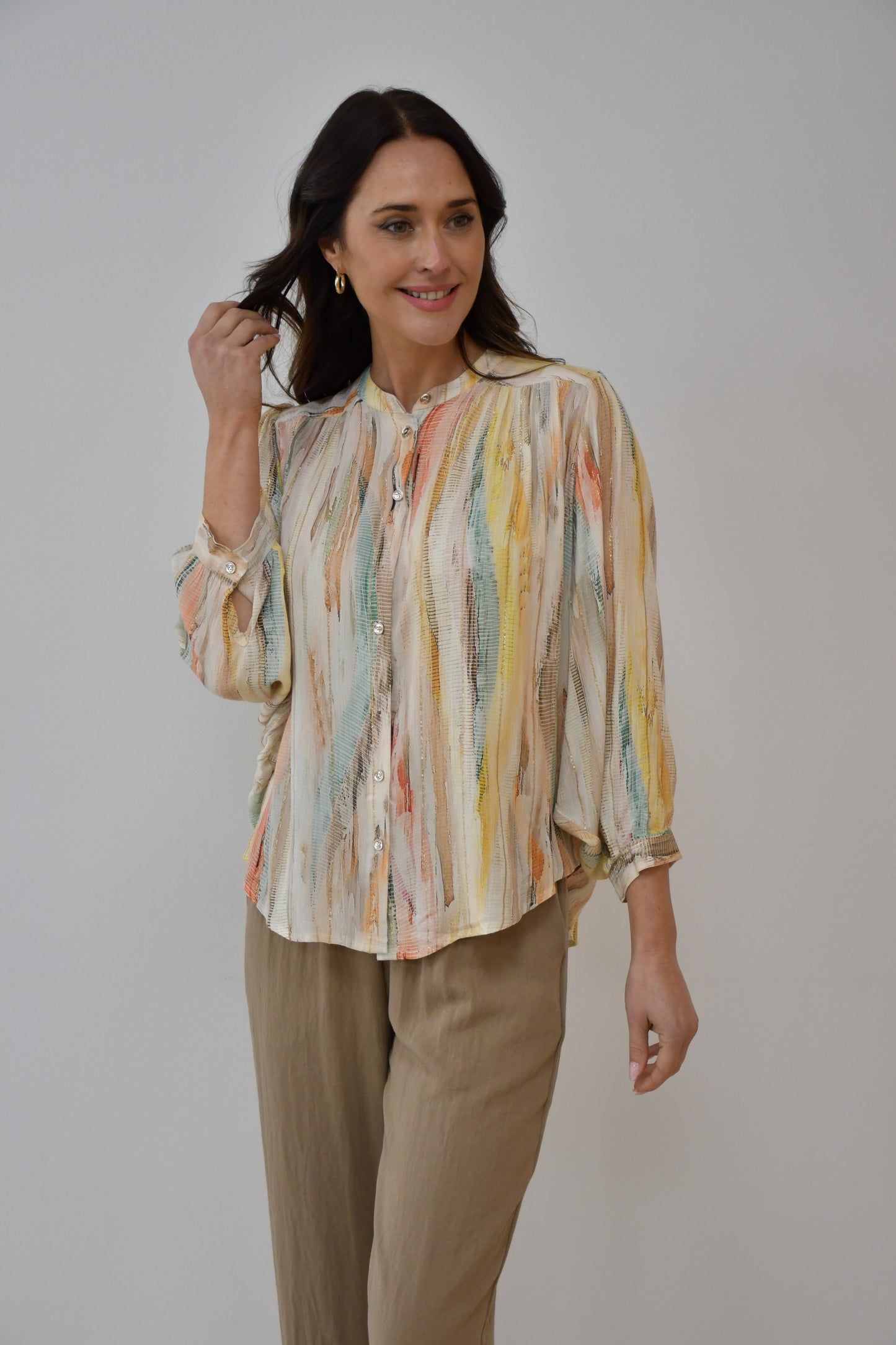 LX2535J  Multicolour Stripe Button Blouse