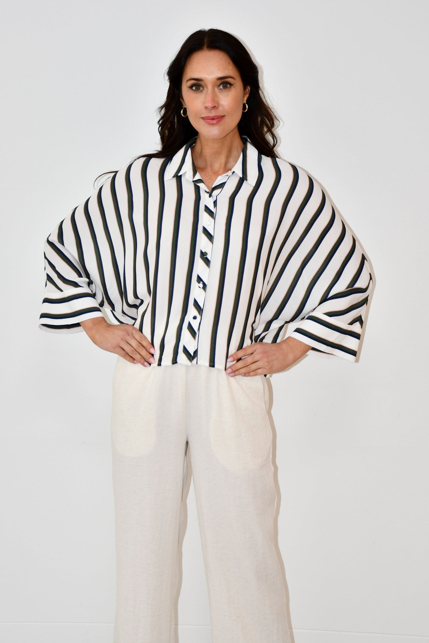 LX2538J - Oversized Striped Button-Down Shirt