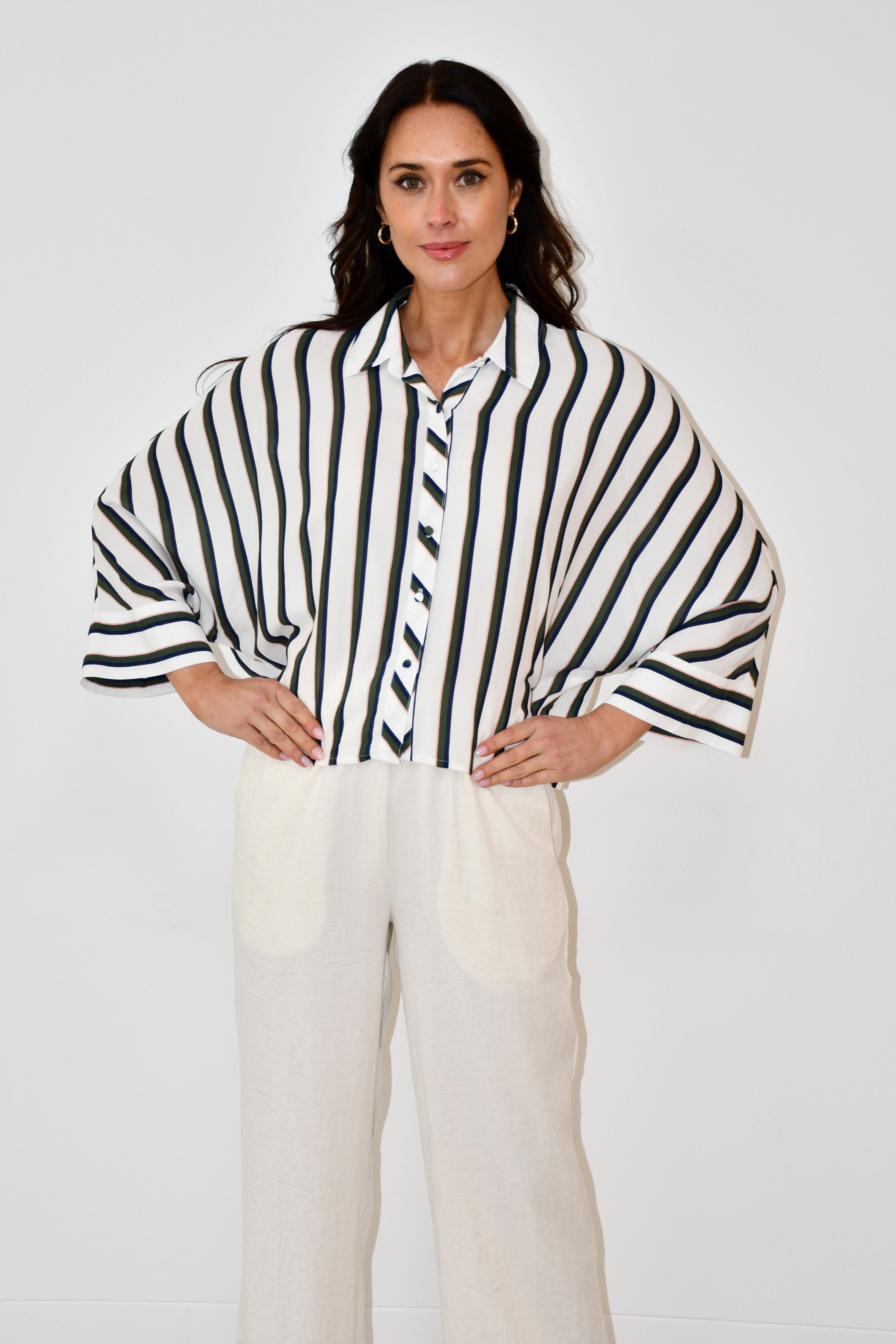 LX2538J - Oversized Striped Button-Down Shirt