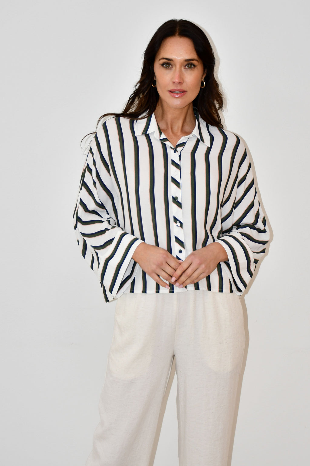 LX2538J - Oversized Striped Button-Down Shirt