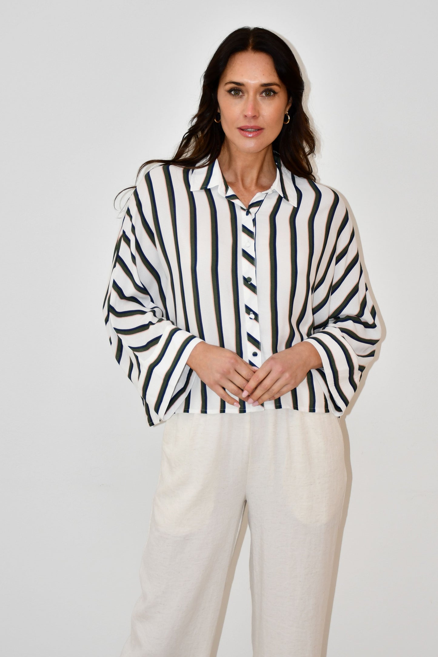 LX2538J - Oversized Striped Button-Down Shirt