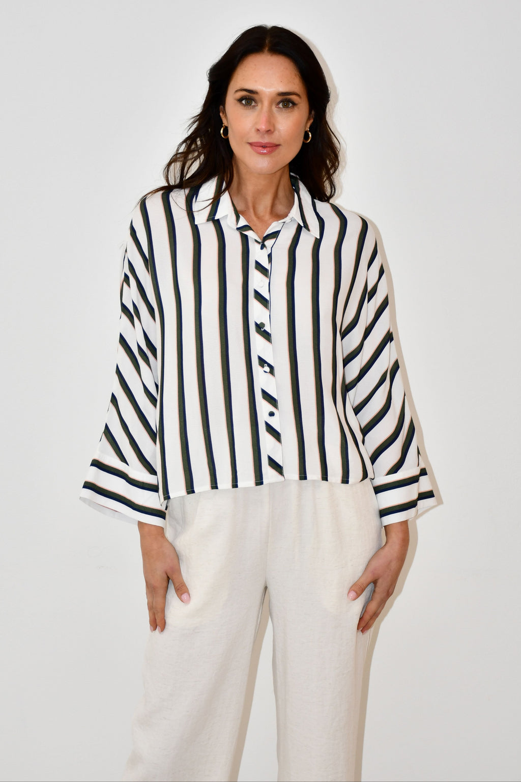 LX2538J - Oversized Striped Button-Down Shirt