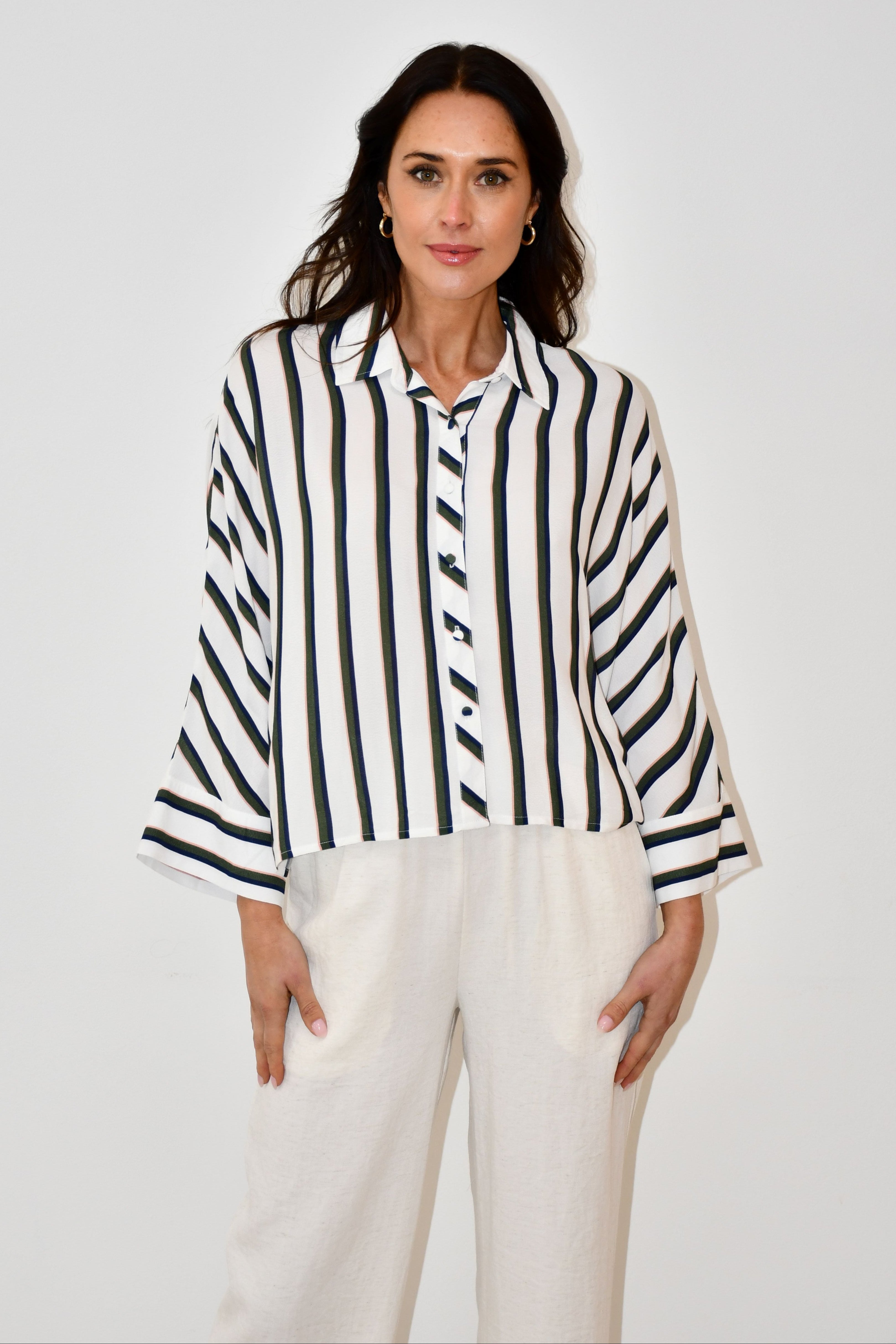 LX2538J - Oversized Striped Button-Down Shirt