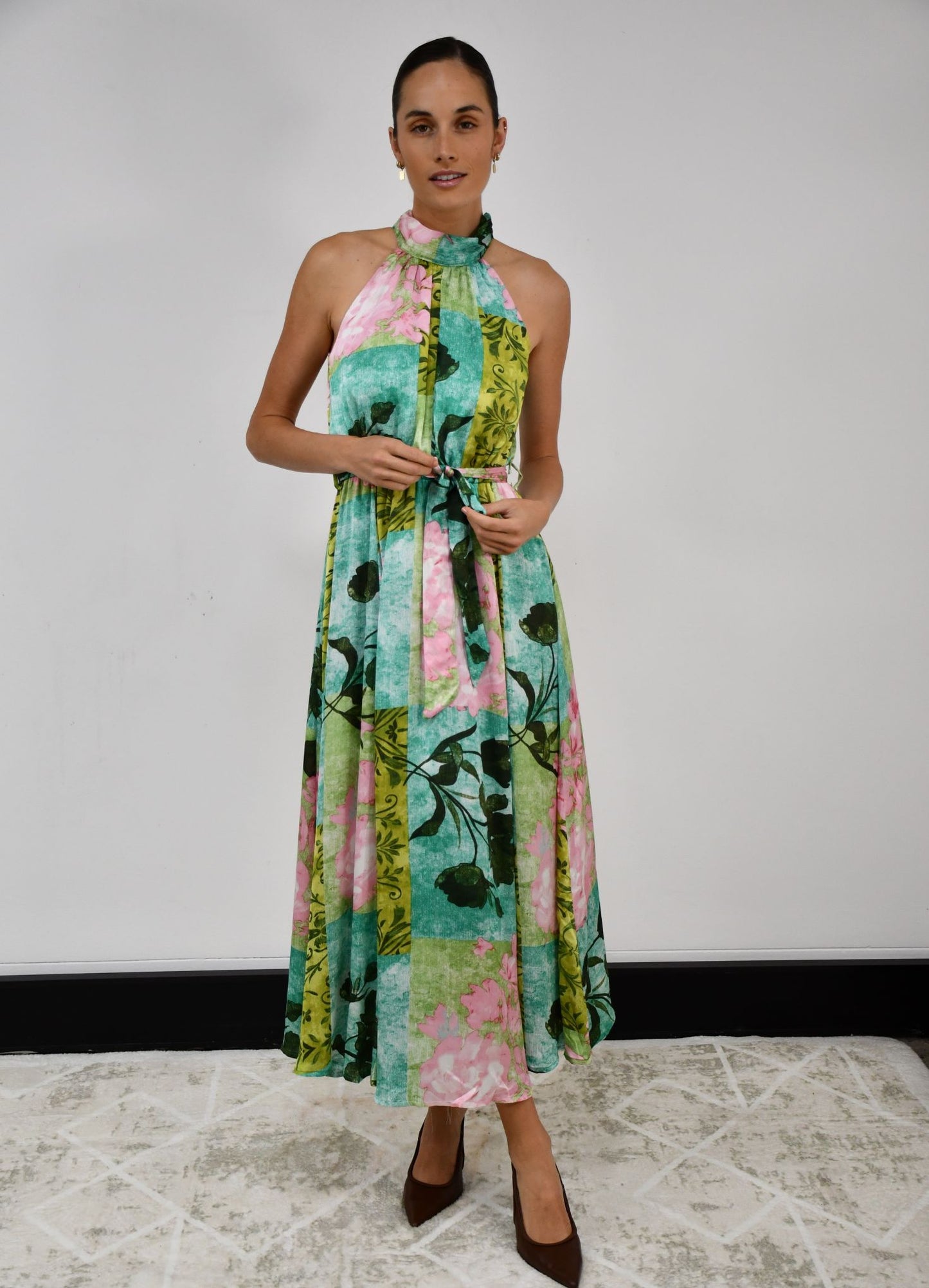 LX2543J Tropical Halter Neck Midi Dress