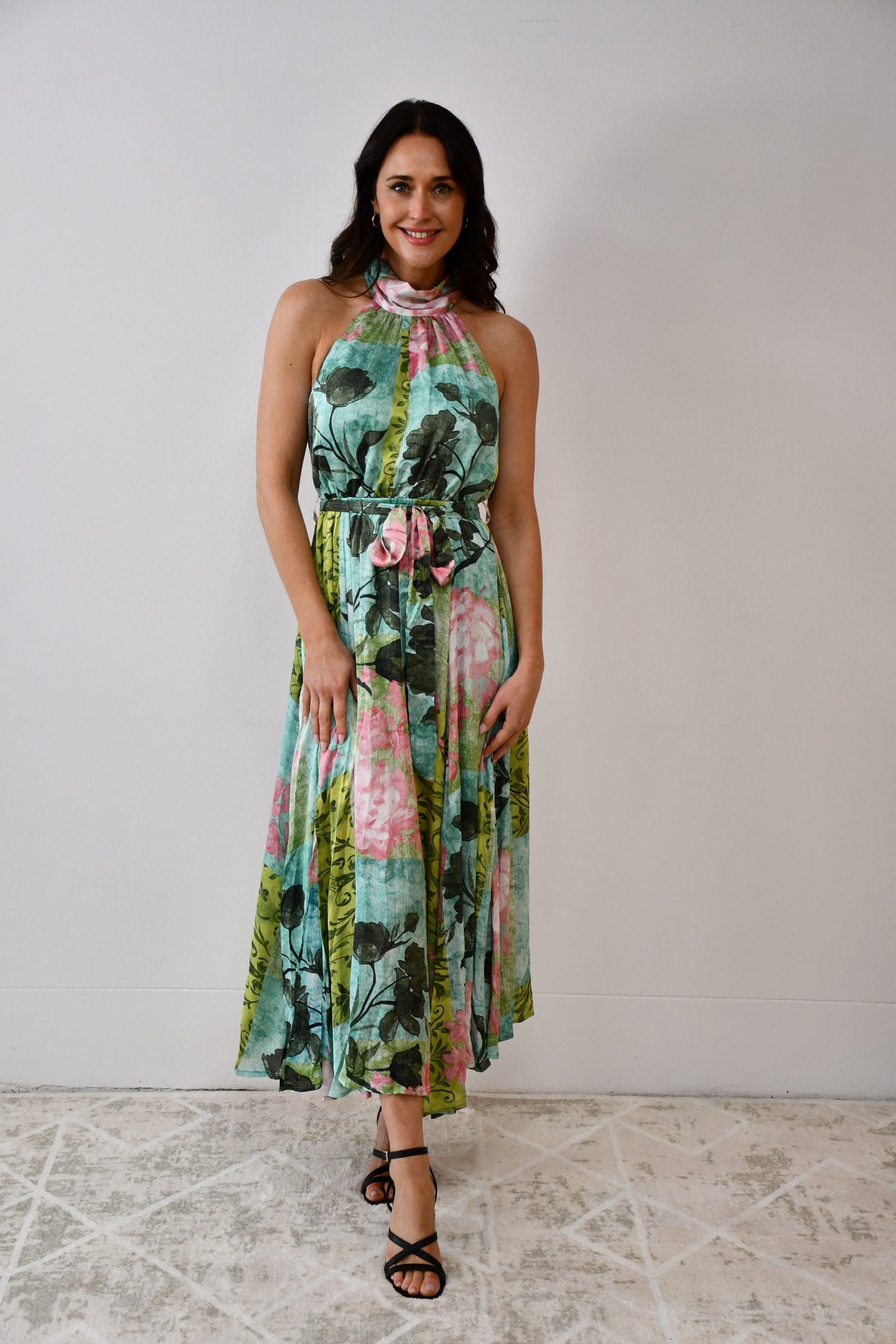 LX2543J Tropical Halter Neck Midi Dress