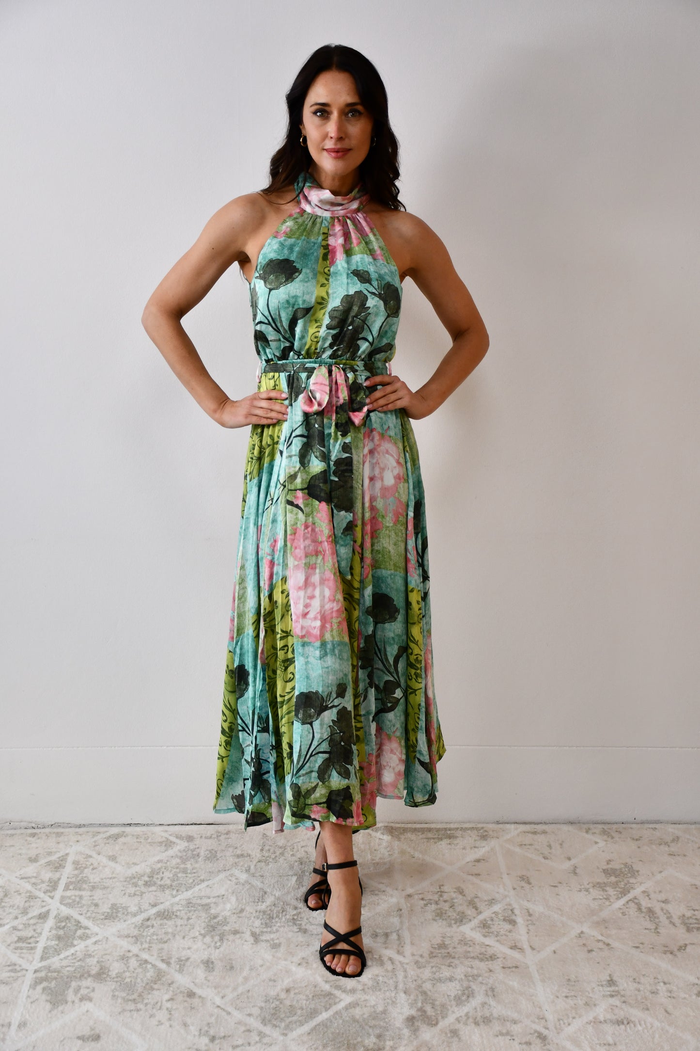 LX2543J Tropical Halter Neck Midi Dress