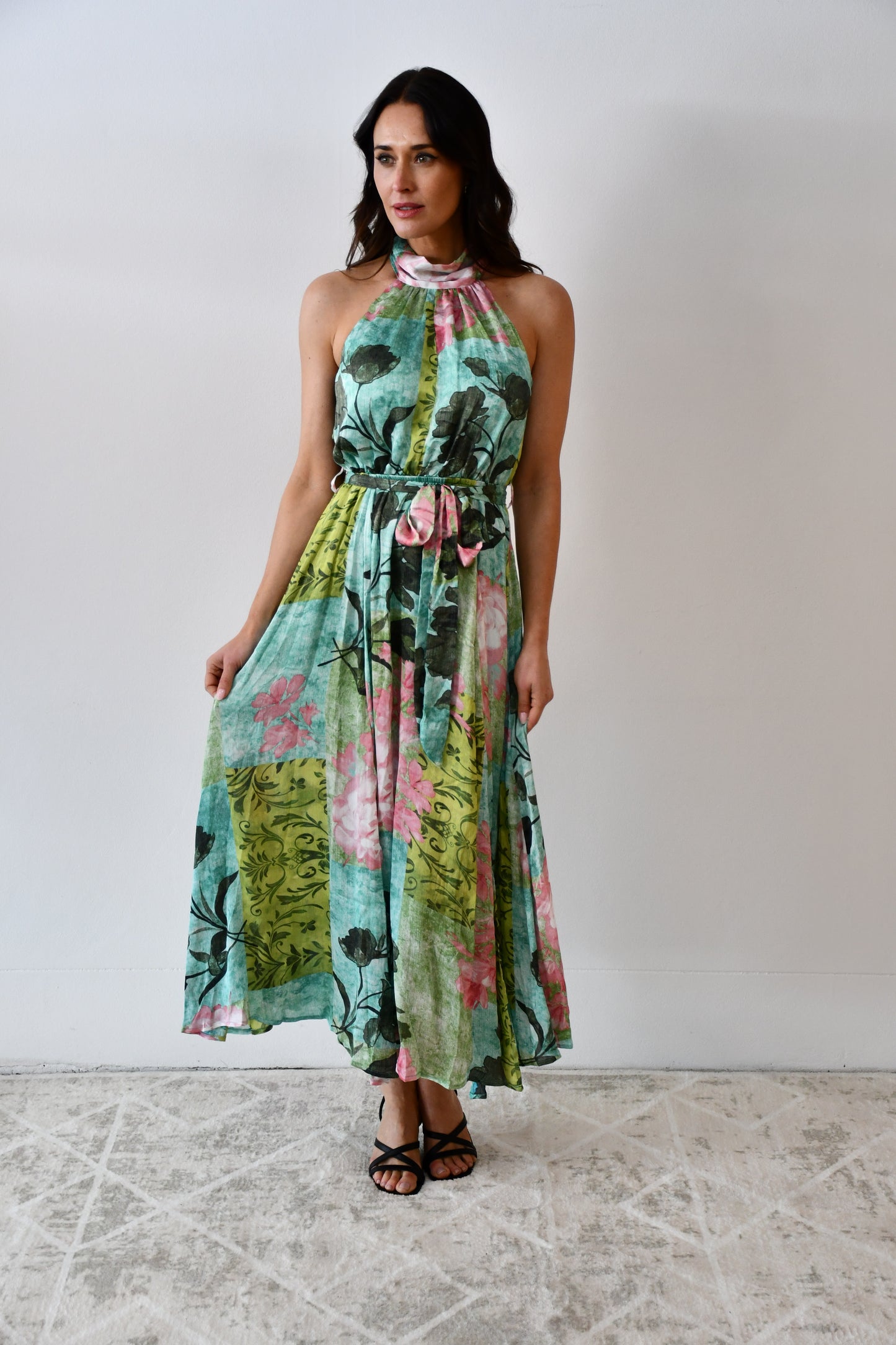 LX2543J Tropical Halter Neck Midi Dress