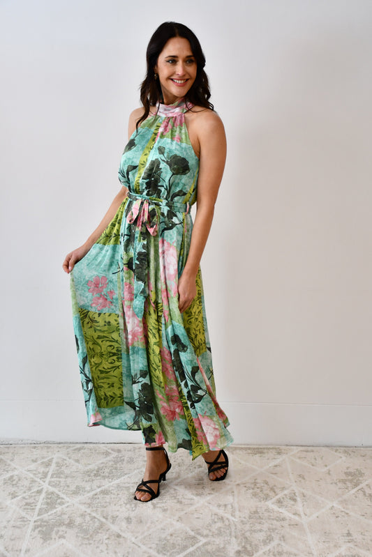 LX2543J Tropical Halter Neck Midi Dress