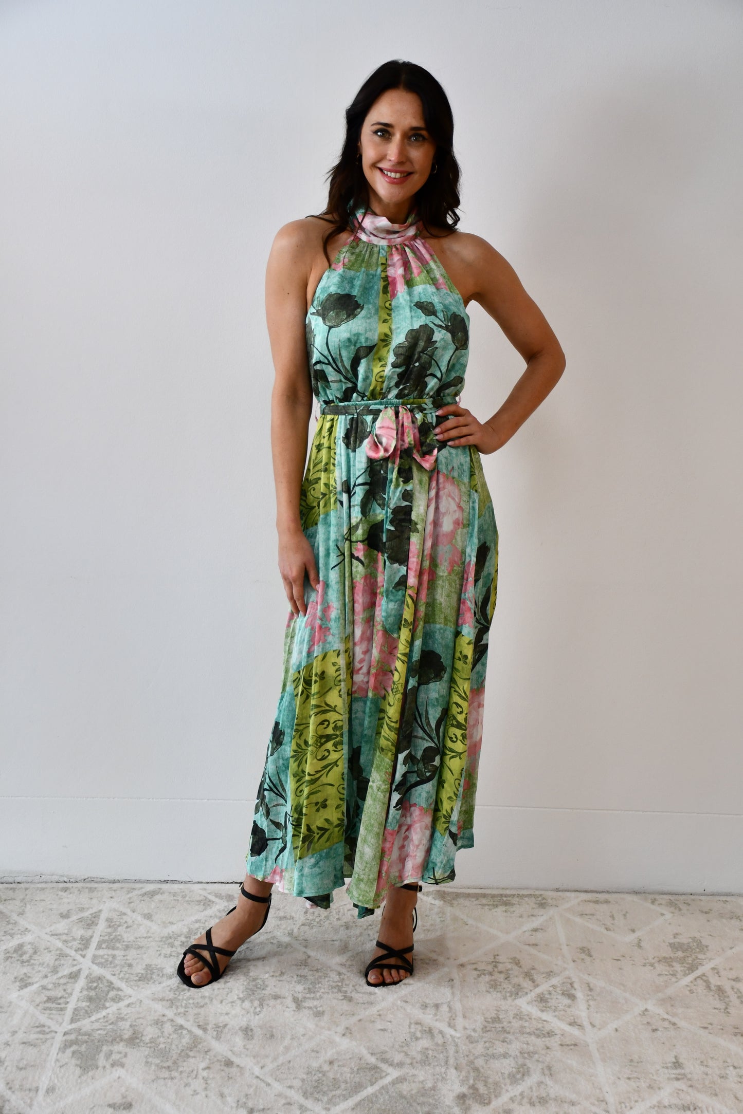 LX2543J Tropical Halter Neck Midi Dress