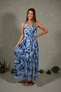 Q026-6J Blue Sleeveless Wrap Maxi Dress