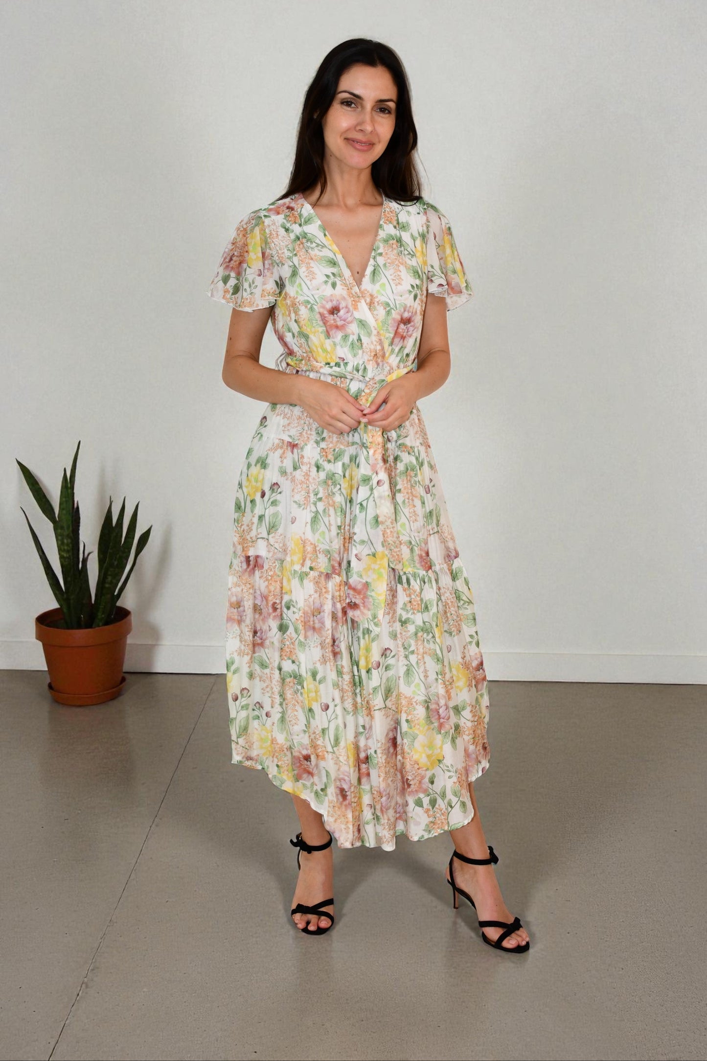 XW20796-1J Soft Pastel Garden Pleated Maxi Dress