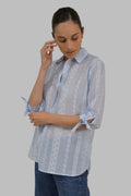 LX2536J - Embroidered Stripe Cotton Blouse