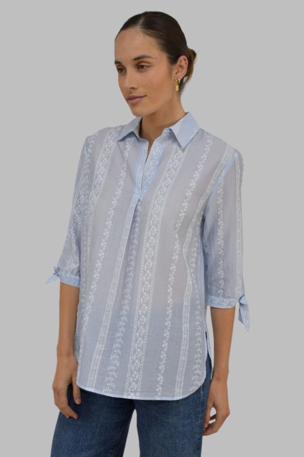 LX2536J - Embroidered Stripe Cotton Blouse